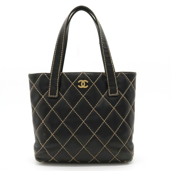 CHANEL Handbags - CHANEL Wild Stitch Coco Mark Tote Bag Handbag Leather Black A18126